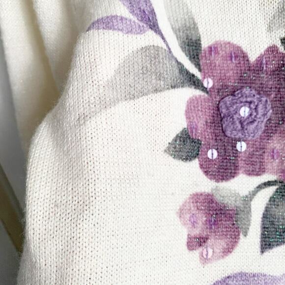 Vintage Alfred Dunner Purple Floral Wool Blend Mock Neck Sweater Sparkle Size LP - Picture 3 of 11